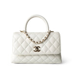 CHANEL Handbag Coco handle / White 21A White Caviar Quilted Coco Handle Small Light Gold Hardware -Knockoff
