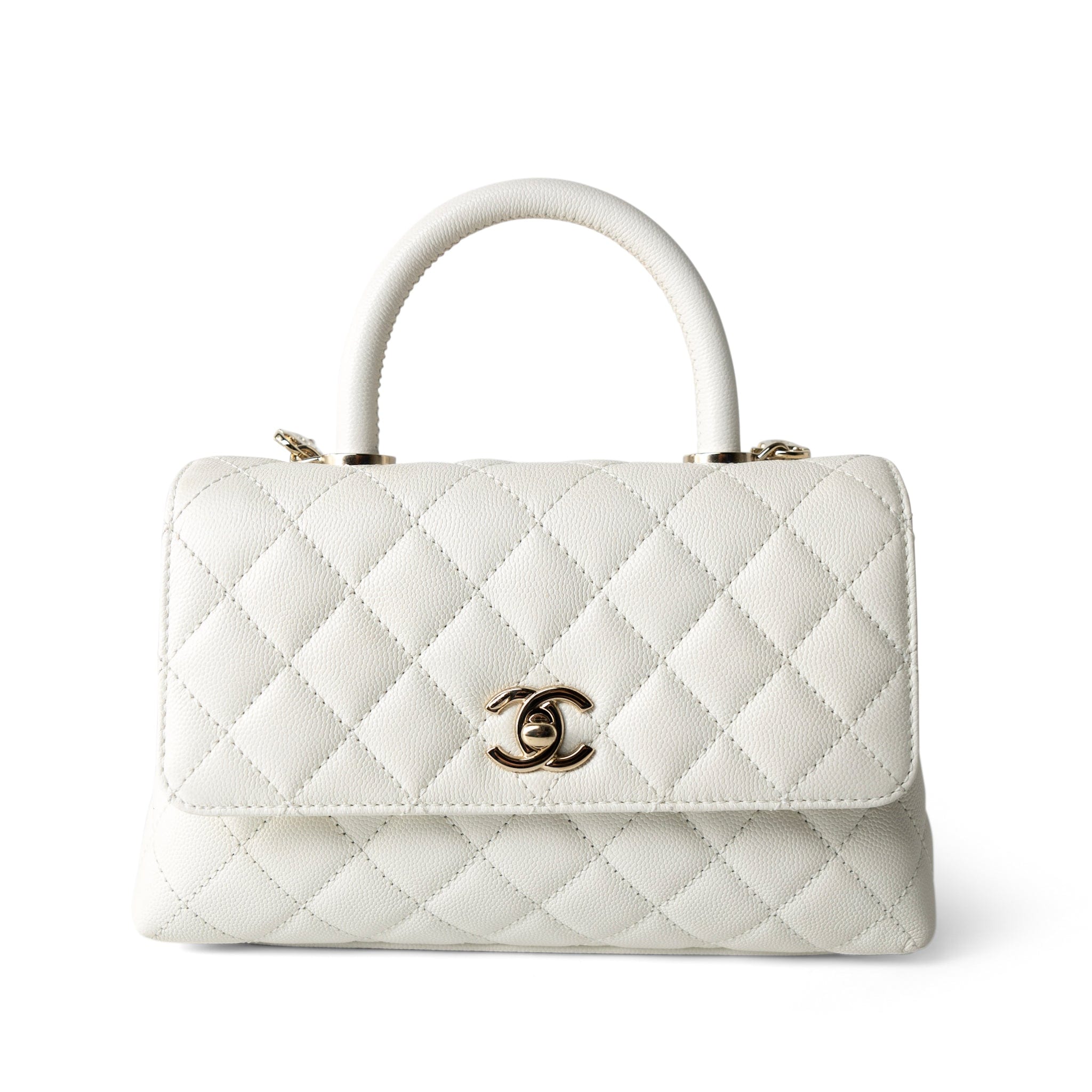 CHANEL Handbag Coco handle / White 21A White Caviar Quilted Coco Handle Small Light Gold Hardware -Knockoff
