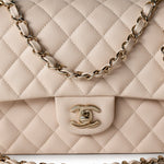 CHANEL Handbag Cream 20C Light Beige Caviar Quilted Classic Flap Medium Light Gold Hardware -Knockoff
