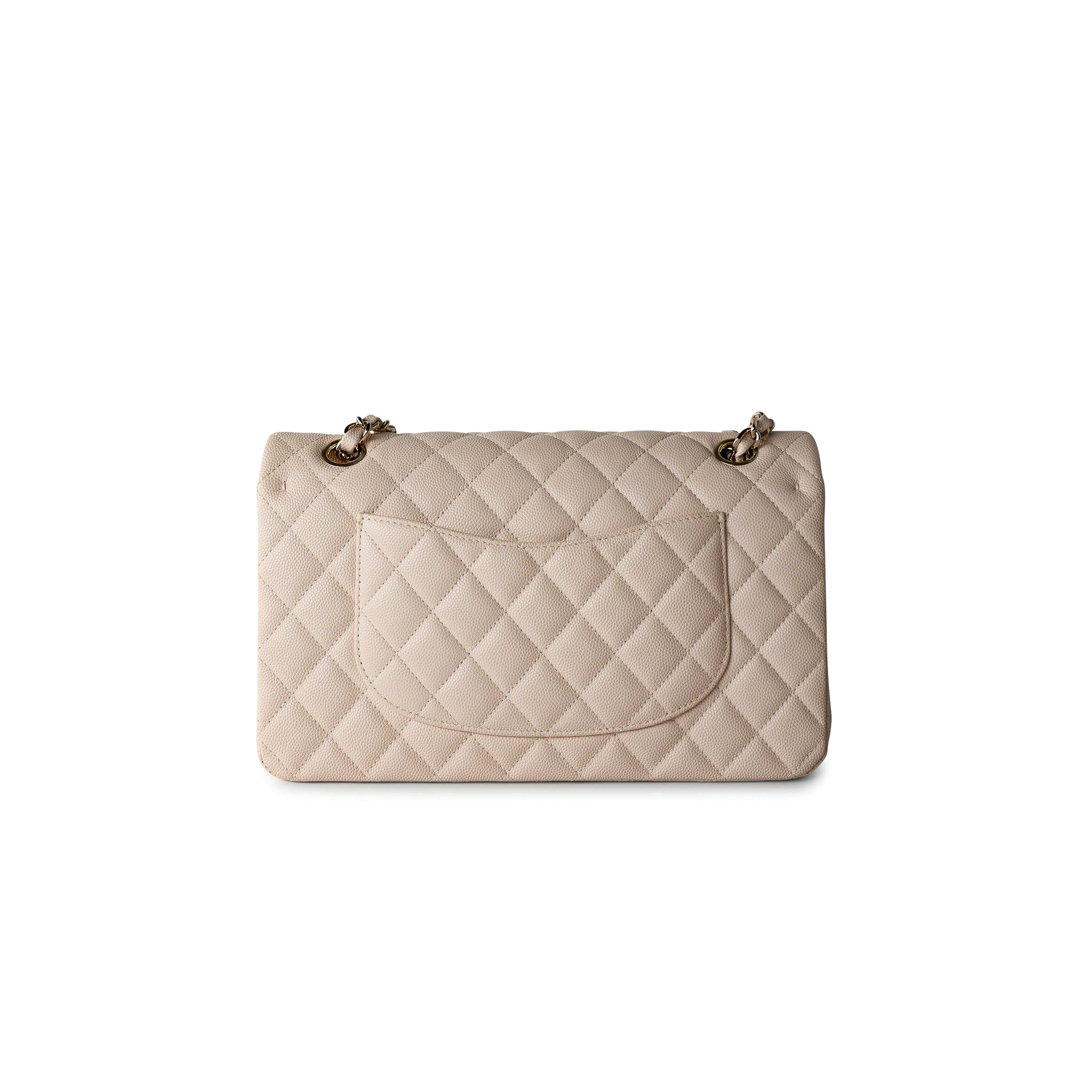 CHANEL Handbag Cream 20C Light Beige Caviar Quilted Classic Flap Medium Light Gold Hardware -Knockoff
