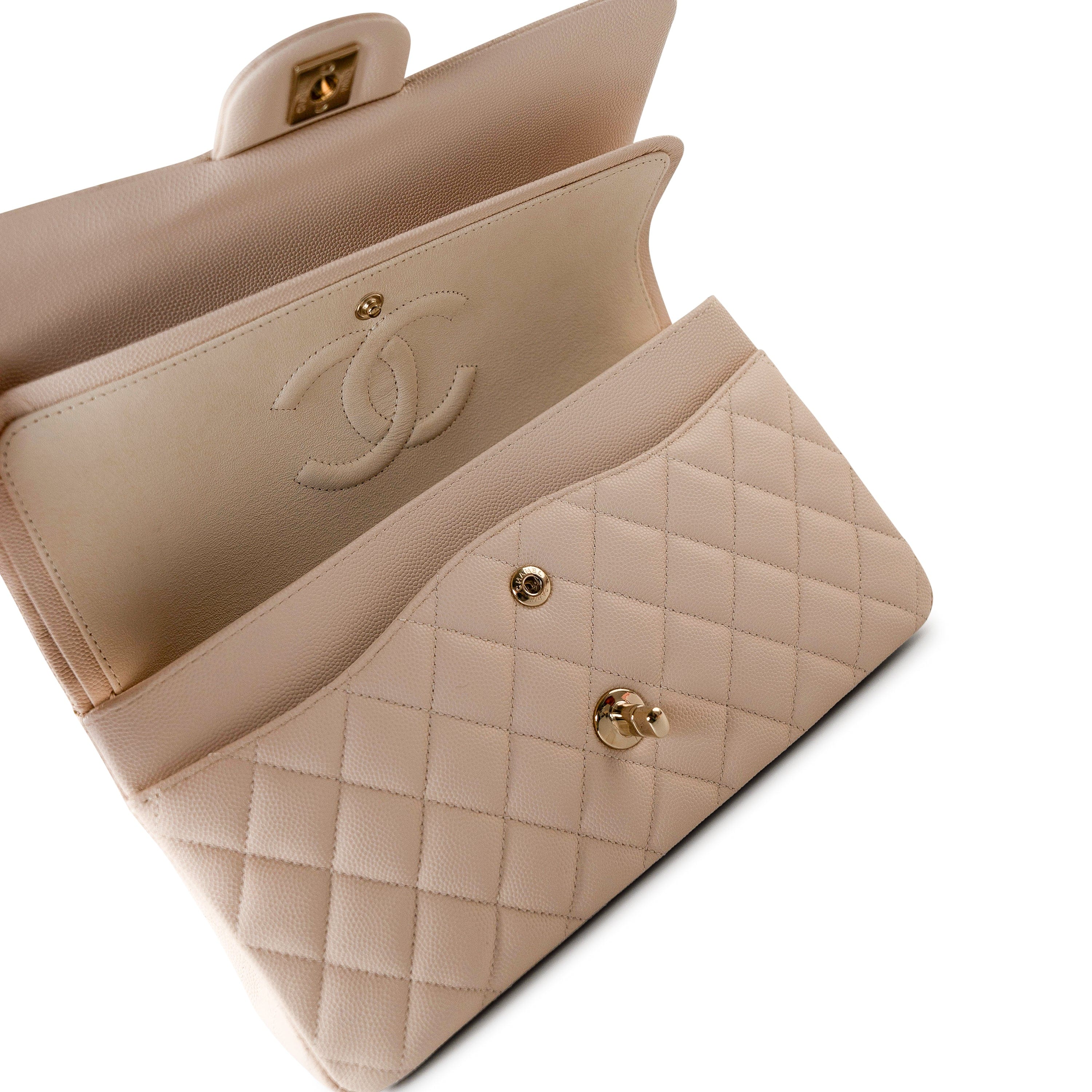 CHANEL Handbag Cream 20C Light Beige Caviar Quilted Classic Flap Medium Light Gold Hardware -Knockoff
