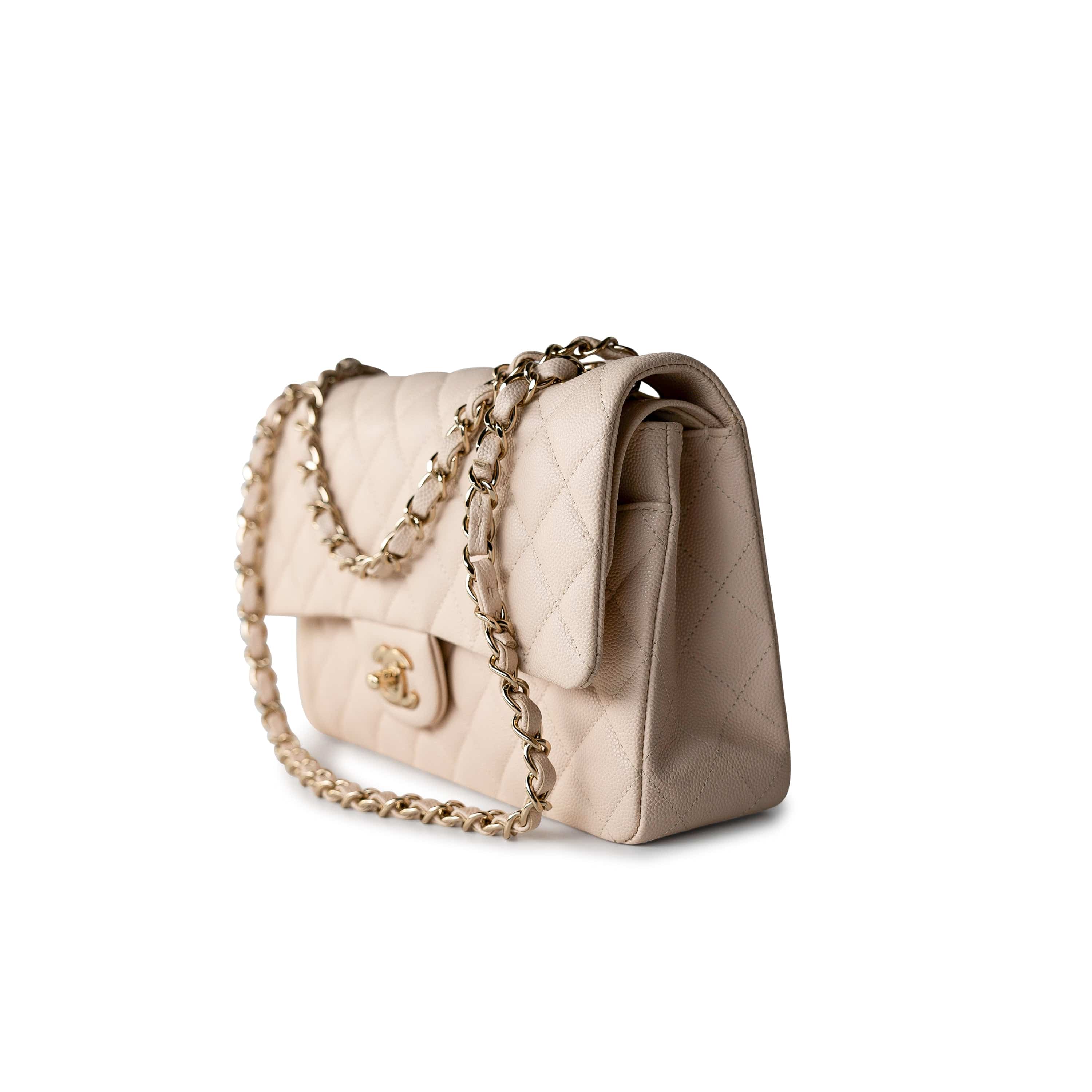 CHANEL Handbag Cream 20C Light Beige Caviar Quilted Classic Flap Medium Light Gold Hardware -Knockoff
