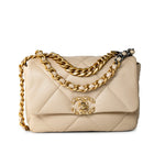 CHANEL Handbag Cream 21B Beige Lambskin Quilted 19 Flap Small Mixed Hardware -Knockoff
