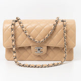 CHANEL Handbag Cream Beige Clair Caviar Quilted Classic Flap Medium Silver Hardware -Knockoff
