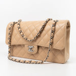 CHANEL Handbag Cream Beige Clair Caviar Quilted Classic Flap Medium Silver Hardware -Knockoff
