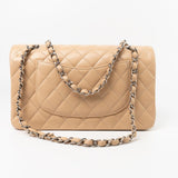 CHANEL Handbag Cream Beige Clair Caviar Quilted Classic Flap Medium Silver Hardware -Knockoff
