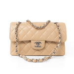 CHANEL Handbag Cream Beige Clair Caviar Quilted Classic Flap Small Silver Hardware -Knockoff
