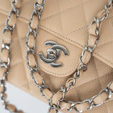 CHANEL Handbag Cream Beige Clair Caviar Quilted Classic Flap Small Silver Hardware -Knockoff
