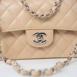 CHANEL Handbag Cream Beige Clair Caviar Quilted Classic Flap Small Silver Hardware -Knockoff
