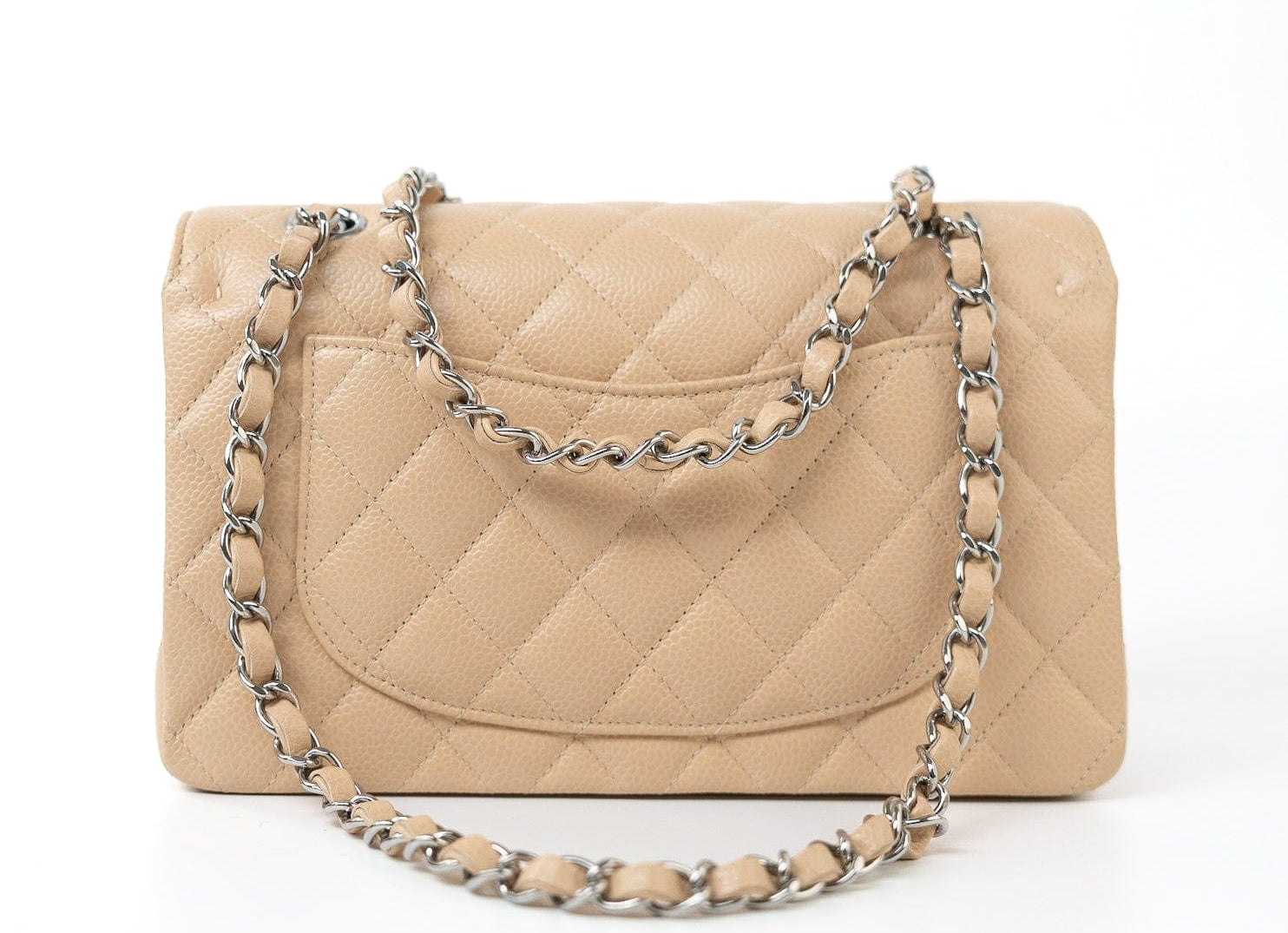 CHANEL Handbag Cream Beige Clair Caviar Quilted Classic Flap Small Silver Hardware -Knockoff
