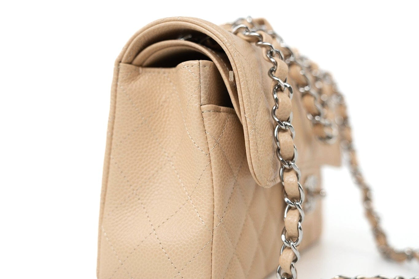 CHANEL Handbag Cream Beige Clair Caviar Quilted Classic Flap Small Silver Hardware -Knockoff
