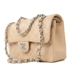 CHANEL Handbag Cream Beige Clair Caviar Quilted Classic Flap Small Silver Hardware -Knockoff
