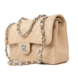 CHANEL Handbag Cream Beige Clair Caviar Quilted Classic Flap Small Silver Hardware -Knockoff
