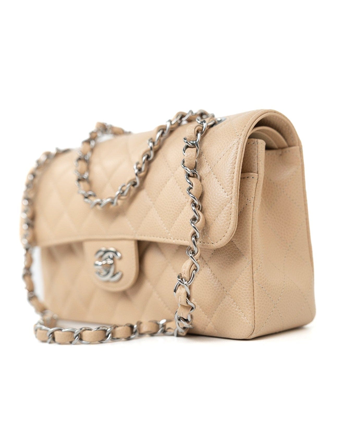 CHANEL Handbag Cream Beige Clair Caviar Quilted Classic Flap Small Silver Hardware -Knockoff
