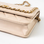 CHANEL Handbag Cream Nude/ Ecru Lambskin Quilted Chain Around Wallet On Chain WOC Aged Gold Hardware -Knockoff
