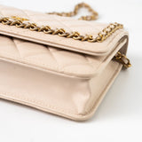 CHANEL Handbag Cream Nude/ Ecru Lambskin Quilted Chain Around Wallet On Chain WOC Aged Gold Hardware -Knockoff
