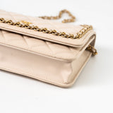 CHANEL Handbag Cream Nude/ Ecru Lambskin Quilted Chain Around Wallet On Chain WOC Aged Gold Hardware -Knockoff
