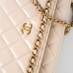 CHANEL Handbag Cream Nude/ Ecru Lambskin Quilted Chain Around Wallet On Chain WOC Aged Gold Hardware -Knockoff
