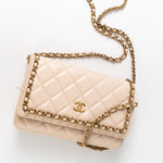 CHANEL Handbag Cream Nude/ Ecru Lambskin Quilted Chain Around Wallet On Chain WOC Aged Gold Hardware -Knockoff
