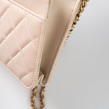 CHANEL Handbag Cream Nude/ Ecru Lambskin Quilted Chain Around Wallet On Chain WOC Aged Gold Hardware -Knockoff
