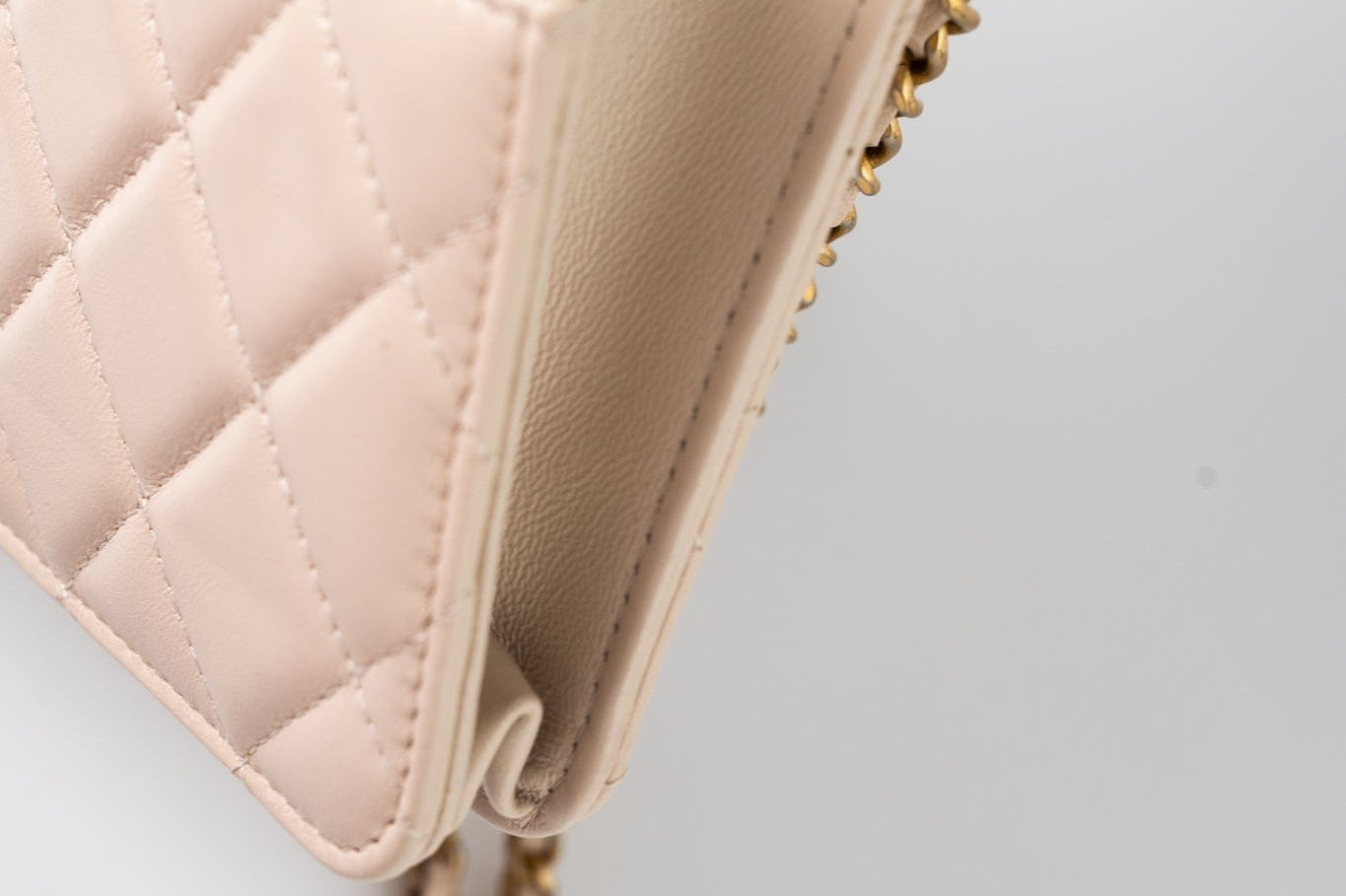 CHANEL Handbag Cream Nude/ Ecru Lambskin Quilted Chain Around Wallet On Chain WOC Aged Gold Hardware -Knockoff
