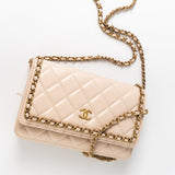 CHANEL Handbag Cream Nude/ Ecru Lambskin Quilted Chain Around Wallet On Chain WOC Aged Gold Hardware -Knockoff
