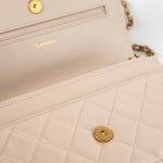 CHANEL Handbag Cream Nude/ Ecru Lambskin Quilted Chain Around Wallet On Chain WOC Aged Gold Hardware -Knockoff
