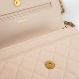 CHANEL Handbag Cream Nude/ Ecru Lambskin Quilted Chain Around Wallet On Chain WOC Aged Gold Hardware -Knockoff
