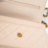 CHANEL Handbag Cream Nude/ Ecru Lambskin Quilted Chain Around Wallet On Chain WOC Aged Gold Hardware -Knockoff
