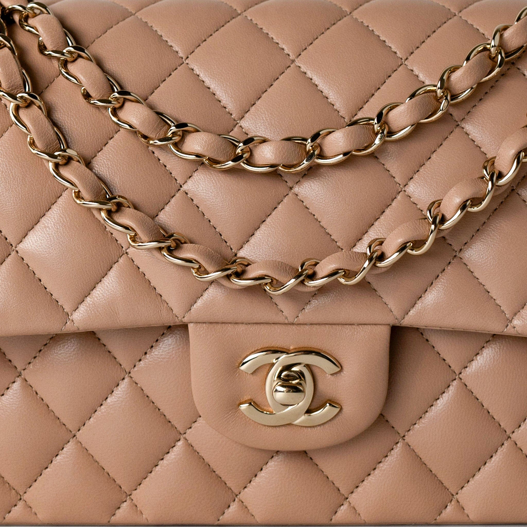 CHANEL Handbag Dark Beige Lambskin Quilted Medium Classic Flap -Knockoff
