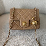 CHANEL Handbag Dark Beige Lambskin Quilted Pearl Crush Mini Aged Hardware -Knockoff
