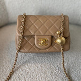 CHANEL Handbag Dark Beige Lambskin Quilted Pearl Crush Mini Aged Hardware -Knockoff
