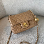 CHANEL Handbag Dark Beige Lambskin Quilted Pearl Crush Mini Aged Hardware -Knockoff
