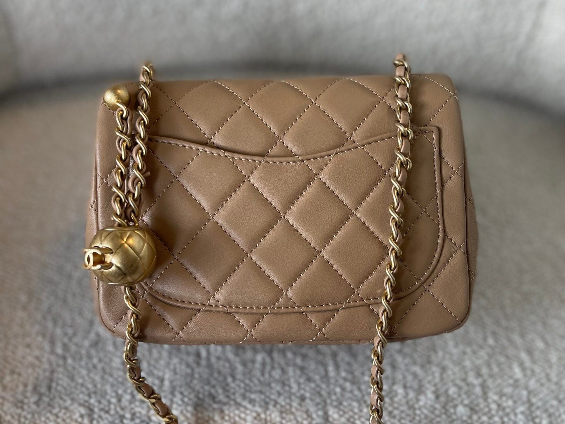 CHANEL Handbag Dark Beige Lambskin Quilted Pearl Crush Mini Aged Hardware -Knockoff
