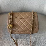 CHANEL Handbag Dark Beige Lambskin Quilted Pearl Crush Mini Aged Hardware -Knockoff
