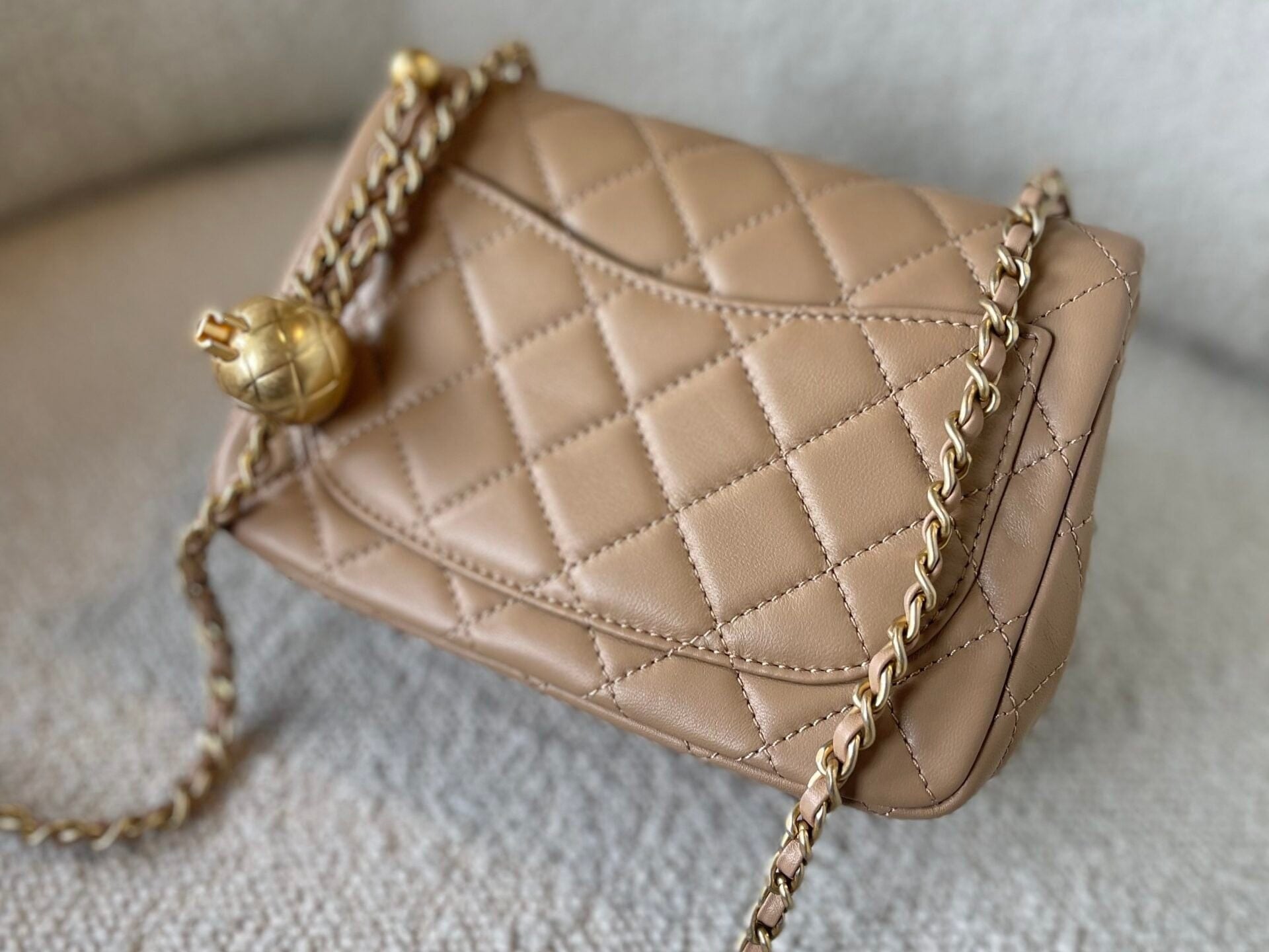 CHANEL Handbag Dark Beige Lambskin Quilted Pearl Crush Mini Aged Hardware -Knockoff
