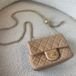 CHANEL Handbag Dark Beige Lambskin Quilted Pearl Crush Mini Aged Hardware -Knockoff
