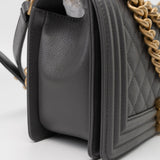 CHANEL Handbag Dark Grey Boy Bag Old Medium Caviar Quilted w/ Aged Gold Hardware -Knockoff
