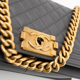 CHANEL Handbag Dark Grey Boy Bag Old Medium Caviar Quilted w/ Aged Gold Hardware -Knockoff
