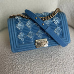 CHANEL Handbag Denim Pleated Old Medium Light Blue Boy Bag -Knockoff
