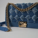 CHANEL Handbag Denim Pleated Old Medium Light Blue Boy Bag -Knockoff
