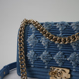 CHANEL Handbag Denim Pleated Old Medium Light Blue Boy Bag -Knockoff
