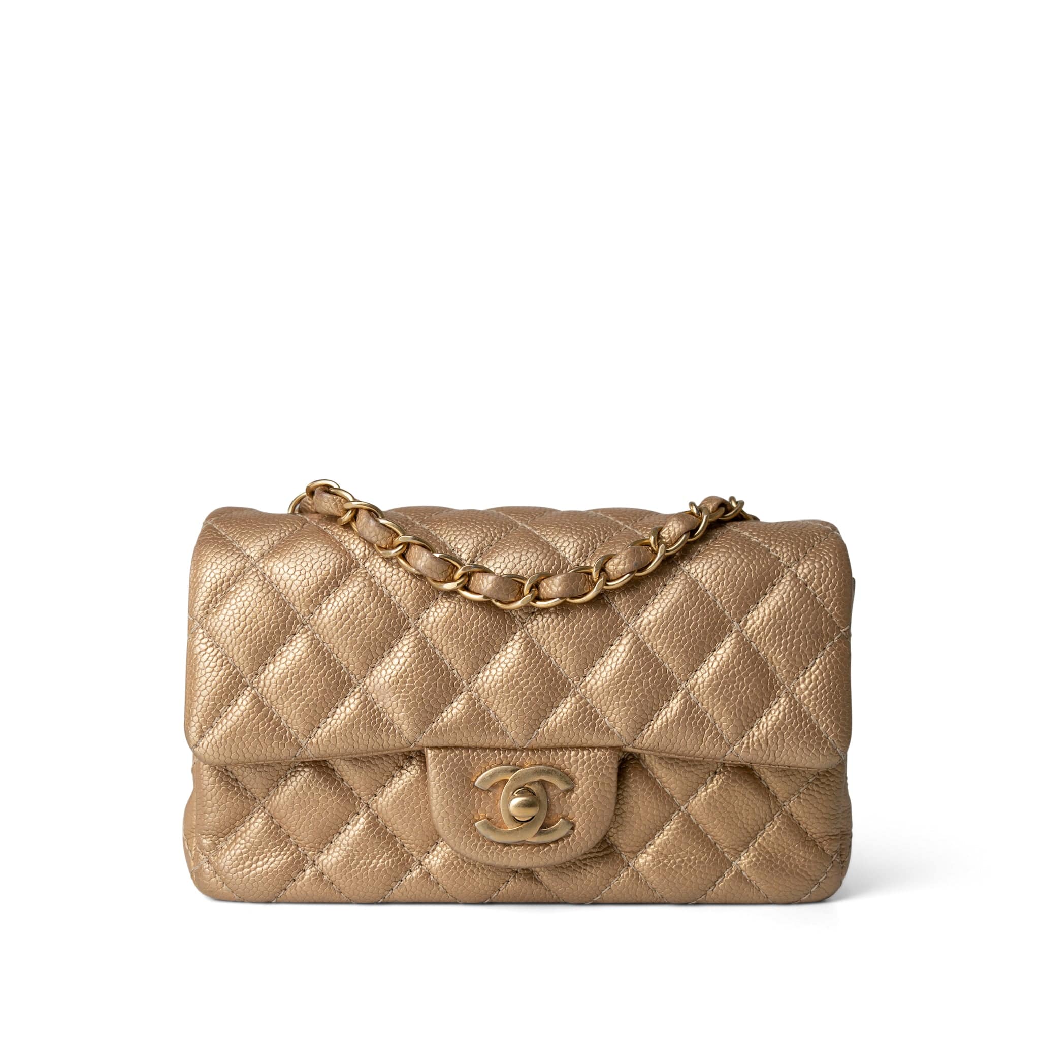 CHANEL Handbag Gold 15C Gold Caviar Quilted Mini Rectangular Flap Antique Gold Hardware -Knockoff
