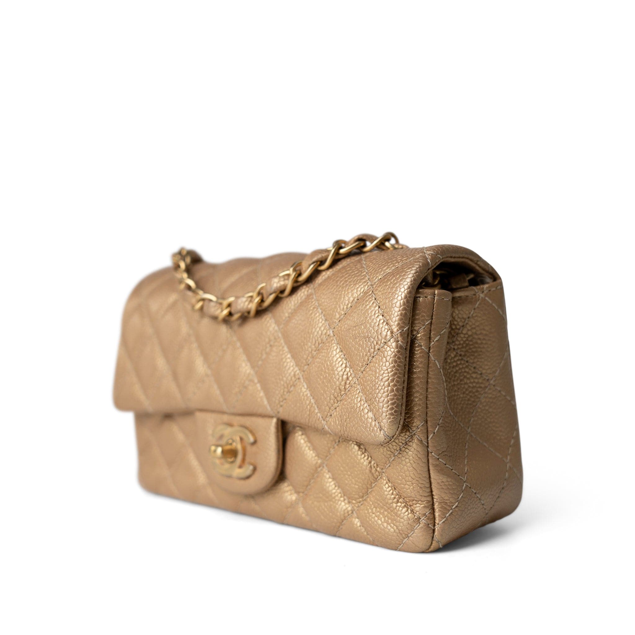 CHANEL Handbag Gold 15C Gold Caviar Quilted Mini Rectangular Flap Antique Gold Hardware -Knockoff
