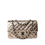 CHANEL Handbag Gold / Classic Flap Gold Metallic Lambskin Quilted Classic Flap Medium Gold / Black -Knockoff
