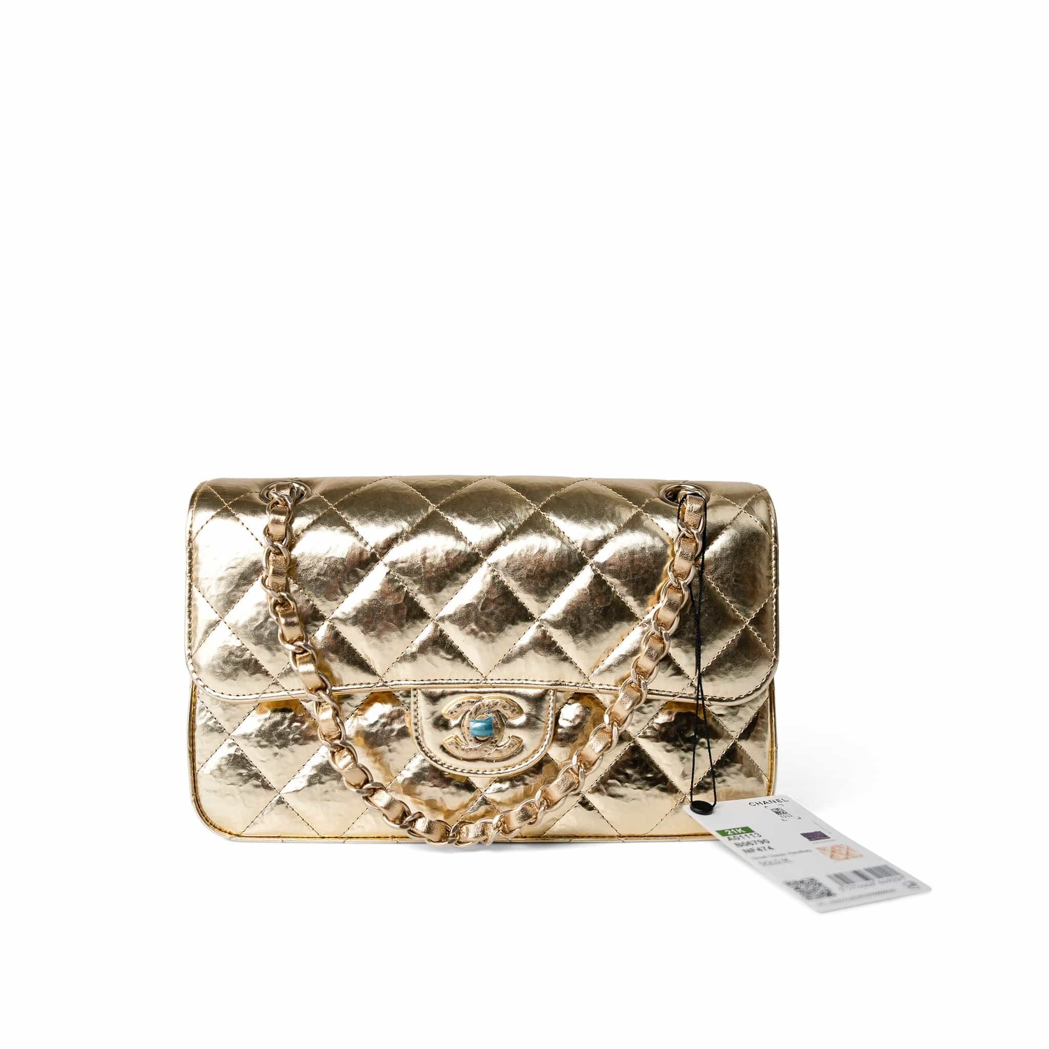 CHANEL Handbag Gold / Classic Flap Metallic Hammered Gold Calfskin Quilted Small Double Flap Gold/Black -Knockoff
