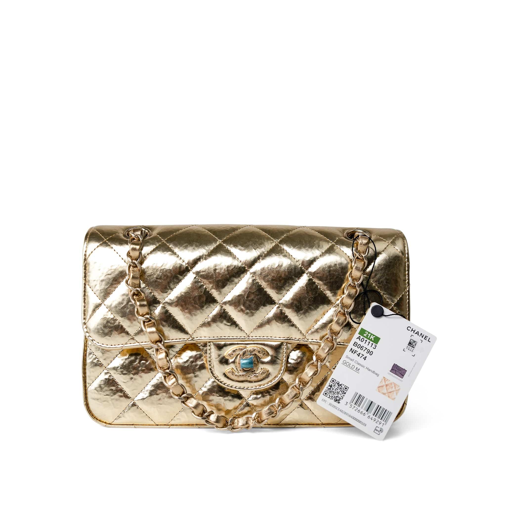 CHANEL Handbag Gold / Classic Flap Metallic Hammered Gold Calfskin Quilted Small Double Flap Gold/Black -Knockoff
