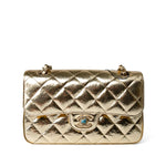 CHANEL Handbag Gold / Classic Flap Metallic Hammered Gold Calfskin Quilted Small Double Flap Gold/Black -Knockoff
