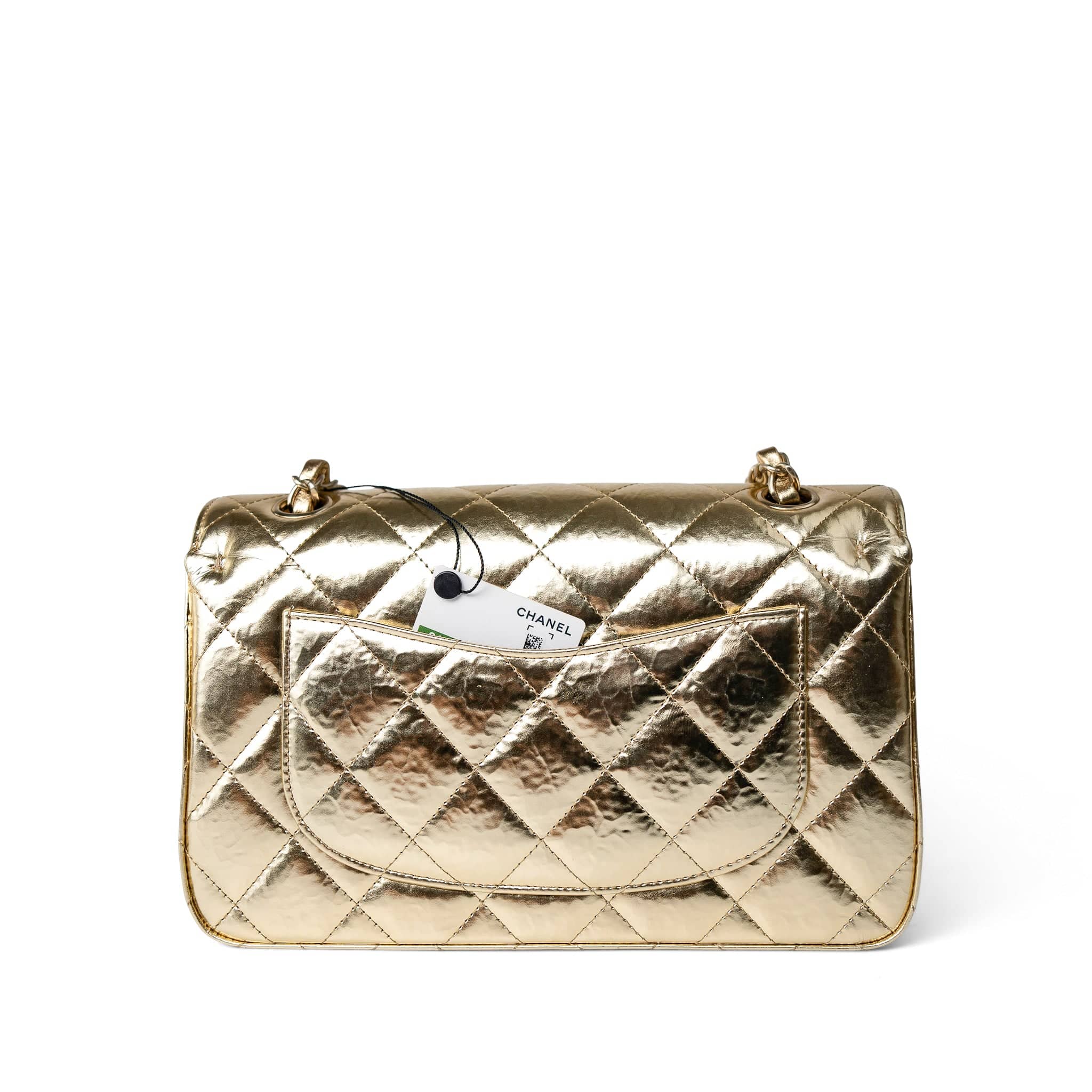 CHANEL Handbag Gold / Classic Flap Metallic Hammered Gold Calfskin Quilted Small Double Flap Gold/Black -Knockoff
