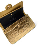 CHANEL Handbag Gold Metallic Calfskin Crocodile Embossed Classic Flap Medium Antique Gold Hardware -Knockoff
